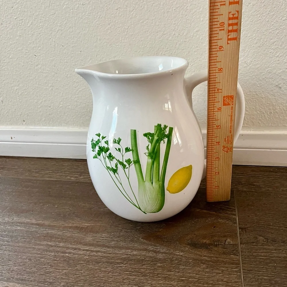 White Ceramic Pitcher with Herb and Lemon Design from Portugal